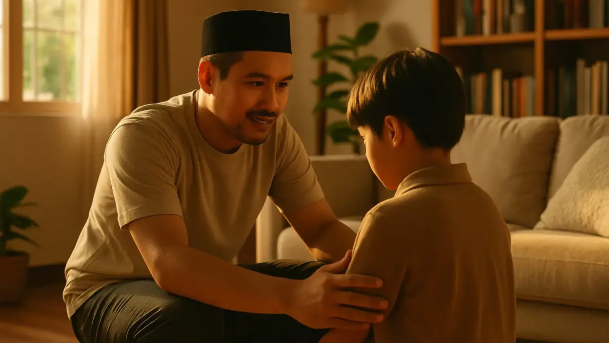 Orang tua berbicara hangat dengan anak remaja yang tampak menarik diri dari teman di sekolah