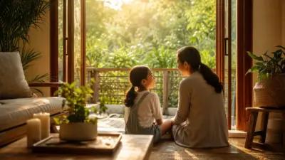 Orang tua dan remaja berbincang hangat di ruang keluarga sebagai dukungan mental health anak