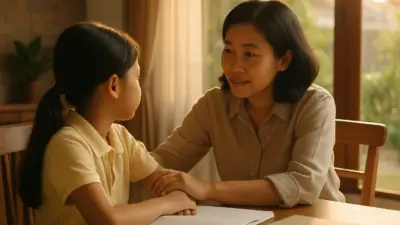 Orang tua mendampingi anak belajar di rumah dengan suasana hangat untuk menjaga mental health anak di tengah tekanan prestasi sekolah