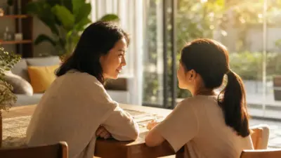 Orang tua dan remaja berdiskusi hangat tentang pergaulan sebagai bagian dari parenting modern menghadapi FOMO