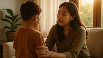 Orang tua menerapkan parenting positif saat anak mengabaikan aturan di rumah dengan membimbing anak merapikan mainan dengan tenang