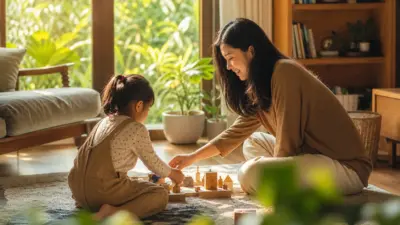 Orang tua berbicara hangat dengan anak usia sekolah di ruang keluarga yang tenang sebagai bagian dari parenting positif untuk menjaga mental health anak