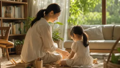 Orang tua berbicara hangat dengan anak di ruang keluarga untuk memahami psikologi anak lewat kebiasaan sehari hari
