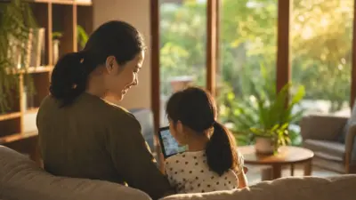Orang tua dan anak berdiskusi bersama tentang penggunaan gawai untuk menjaga kesehatan mental di era digital