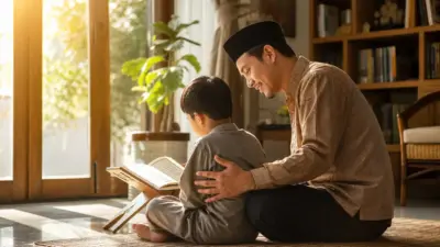 Orang tua mendampingi anak berbincang hangat setelah mengikuti pendidikan keagamaan untuk mendukung tumbuh kembang anak