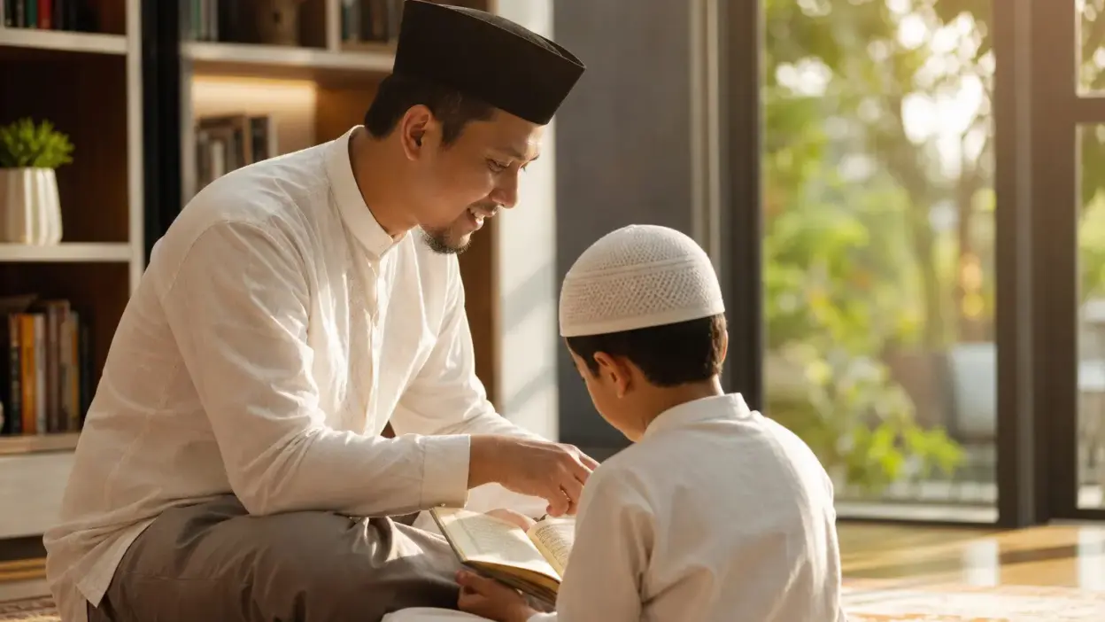Orang tua mendampingi anak berbincang setelah mengikuti kegiatan keagamaan untuk mendukung tumbuh kembang anak dan rasa aman psikologis